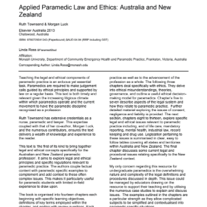 Applied Paramedic Law and Ethics: Australia and New Zealand