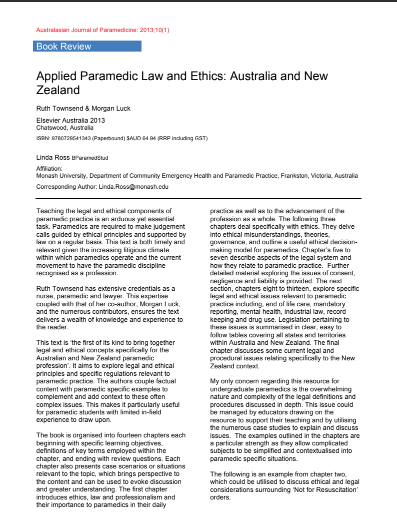Applied Paramedic Law and Ethics: Australia and New Zealand