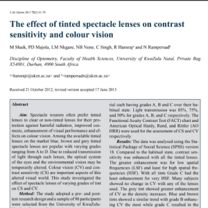 The effect of tinted spectacle lenses on contrast sensitivity and colour vision